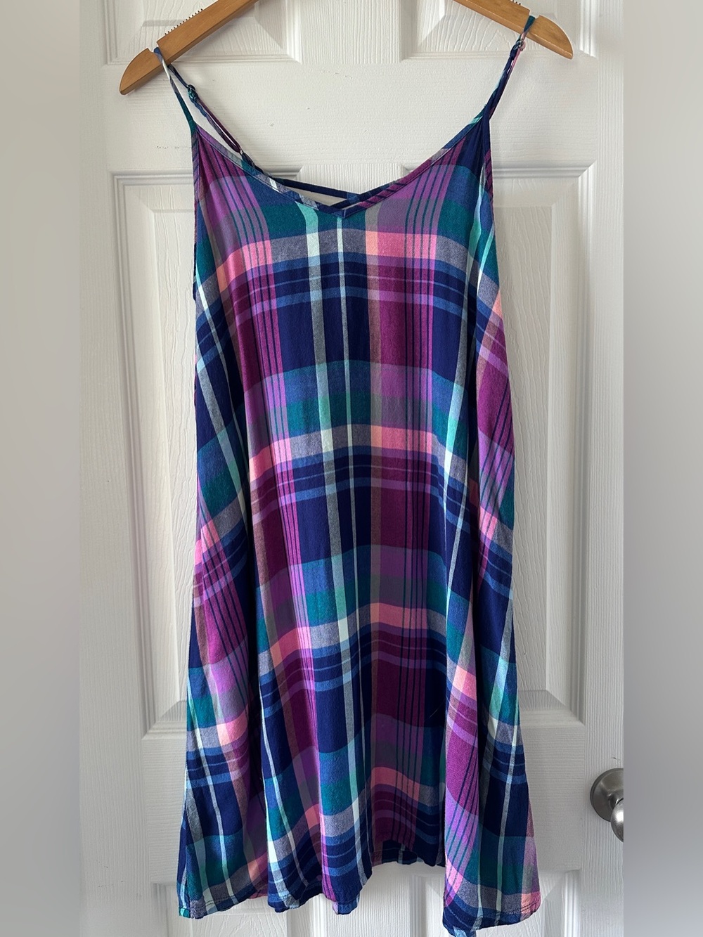 SO Plaid Slup Dress in Teal, Blue & Pink